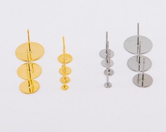 316 Stainless Steel Finding, Earring Stud Posts: Gold & Raw Blank Studs, Jewellery Making (3-12mm)