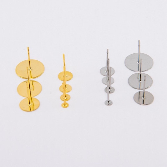 316 Stainless Steel Finding, Earring Stud Posts: Gold & Raw Blank Studs, Jewellery Making (3-12mm)