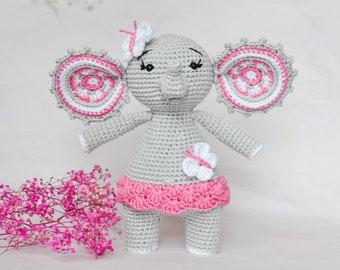 Jasmine the elephant crochet PDF pattern, amigurumi pattern.