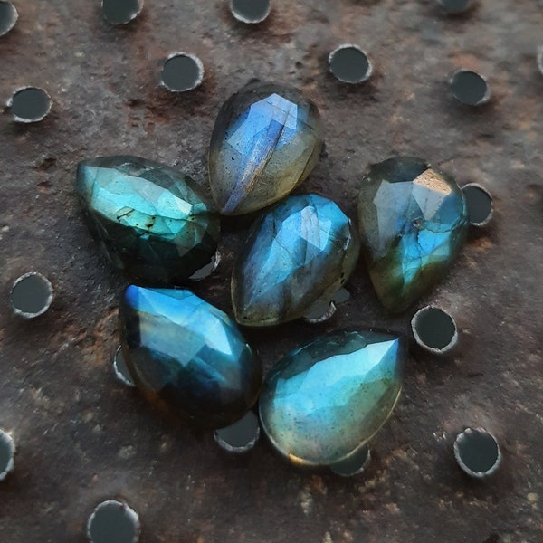 Labradorite, rose cut pear shape AAA blue labradorite, Flat back cabochons, calibrated pear shape gemstones, calibrated sizes available