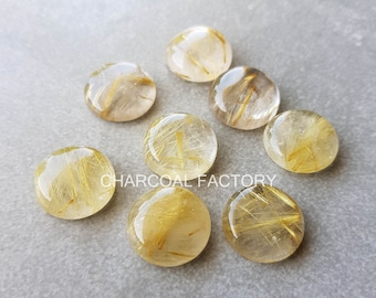 TOP QUALITY grade AAA Rutilated Quartz, Natural Brazilian Rutilated quartz , Round flat back cabochon gemstone available in sizes 5-20 mm