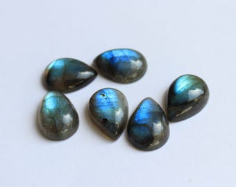 Myhealingworld Natural Calibrated 8x12mm Pear Shape Blue Fire Labradorite Cabochon Loose Gemstone 5pcs Box for Healing Wellness and Jewelry Making.