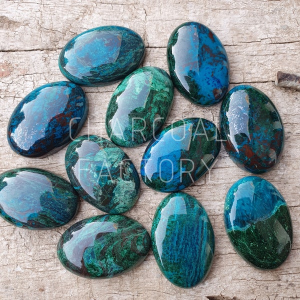 Natural Chrysocolla, AAA grade, oval shape chrysocolla, calibrated, flatback cabochon, Gemstone available in sizes from 6x4 mm to 30x20