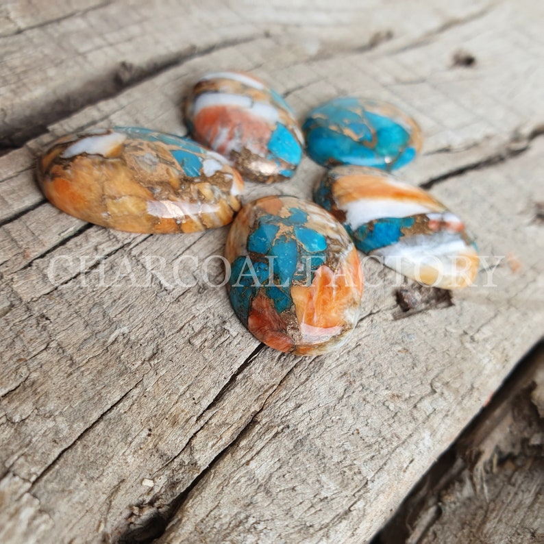 Spiny Oyster turquoise, AAA grade, oval shape oyster copper turquoise, calibrated, flatback cabochon, Gemstone available in custom sizes image 2