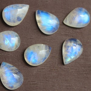 Moonstone, Natural rainbow moonstone, pear shape rainbow moonstone, calibrated, flat back cabochon, sizes available from 6x4 mm to 30x20 mm image 3