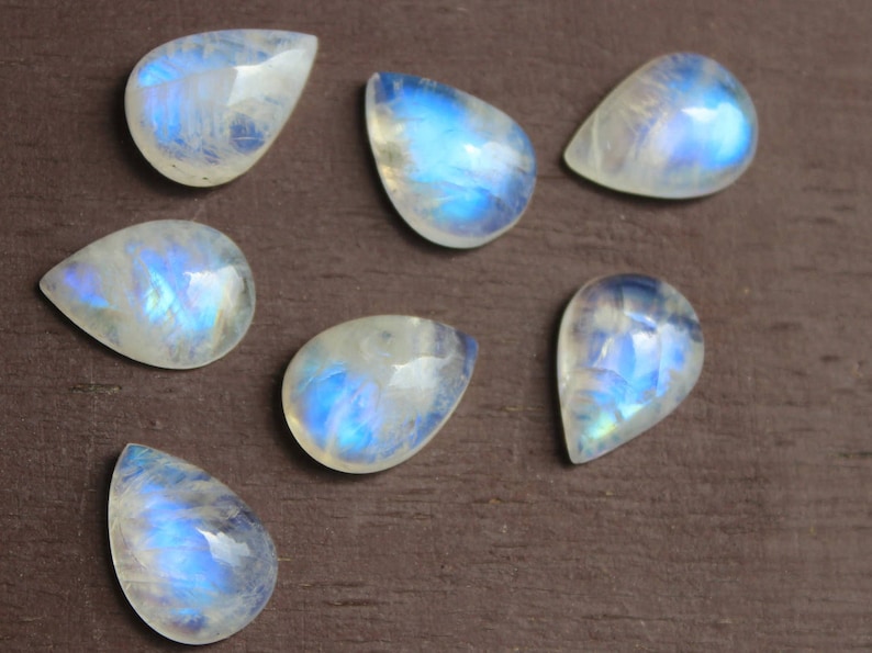 Moonstone, Natural rainbow moonstone, pear shape rainbow moonstone, calibrated, flat back cabochon, sizes available from 6x4 mm to 30x20 mm image 3