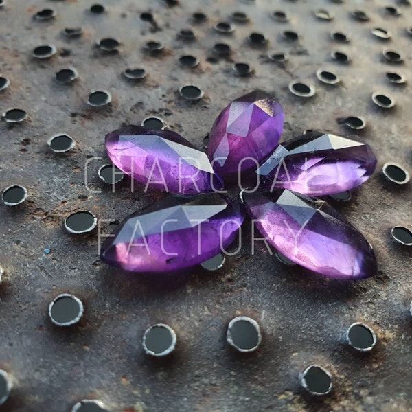 Natural rose cut amethyst cabochon, Marquise shaped amethyst flat back gemstone, available in calibrated and custom sizes