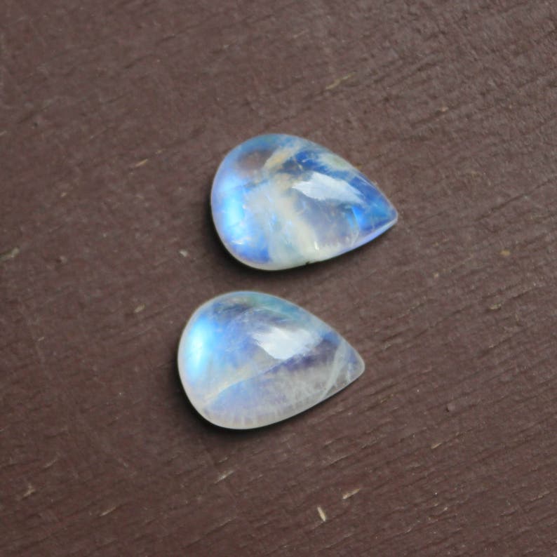 Moonstone, Natural rainbow moonstone, pear shape rainbow moonstone, calibrated, flat back cabochon, sizes available from 6x4 mm to 30x20 mm image 2