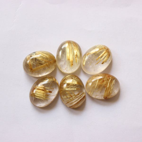 Quartz rutilé doré naturel de forme ovale Cabochon de pierres précieuses calibrées tailles 8x10 9x11 10x12 10x14 12x16 13x18 15x20 16x22 18x25 20x30