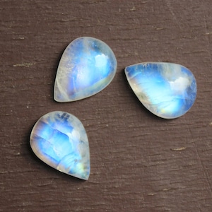 Moonstone, Natural rainbow moonstone, pear shape rainbow moonstone, calibrated, flat back cabochon, sizes available from 6x4 mm to 30x20 mm image 1