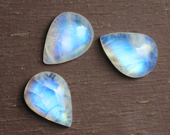 Moonstone, Natural rainbow moonstone, pear shape rainbow moonstone, calibrated, flat back cabochon, sizes available from 6x4 mm to 30x20 mm