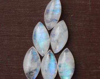 Moonstone, Natural Marquise shaped Rainbow moonstone flat back calibrated gemstone cabochon in sizes from 4 mm to 15 mm