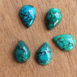 Turquoise cabochons, Natural tibetan turquoise, flat back calibrated pear shaped turquoise cabochons, calibrated sizes from 10x7 mm to 30x20 image 2