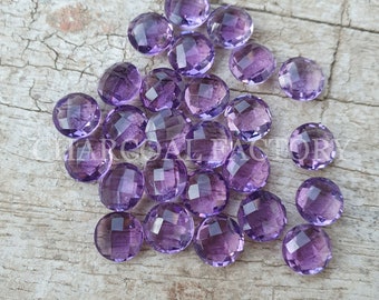 Natural amethyst , faceted briolette, Free drill available, Round shape calibrated gemstone , checkerboard cut faceted amethyst beads