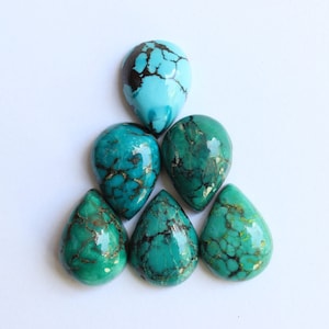 Turquoise cabochons, Natural tibetan turquoise, flat back calibrated pear shaped turquoise cabochons, calibrated sizes from 10x7 mm to 30x20