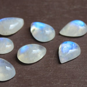 Moonstone, Natural rainbow moonstone, pear shape rainbow moonstone, calibrated, flat back cabochon, sizes available from 6x4 mm to 30x20 mm image 5