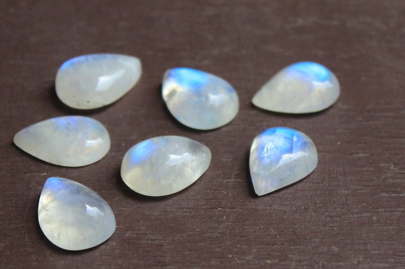 Moonstone, Natural rainbow moonstone, pear shape rainbow moonstone, calibrated, flat back cabochon, sizes available from 6x4 mm to 30x20 mm image 5