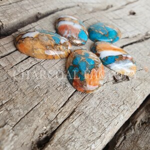Spiny Oyster turquoise, AAA grade, oval shape oyster copper turquoise, calibrated, flatback cabochon, Gemstone available in custom sizes image 3