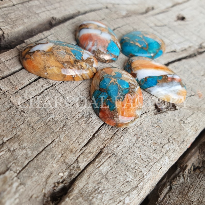 Spiny Oyster turquoise, AAA grade, oval shape oyster copper turquoise, calibrated, flatback cabochon, Gemstone available in custom sizes image 3