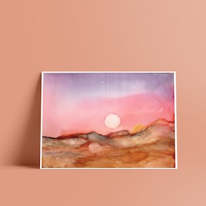 Tatooine: Fine Art Print in Multiple Sizes in tones of pink, coral, sand, white, purple, violet, and orange Star Wars tribute