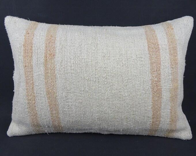Striped Pink Tribal Turkish Hemp Pillow,Handmade Vintage Kilim Hemp Pillow,Livingroom Decoration Oushak Rug Pillow,Cushion Cover,Hemp,1561