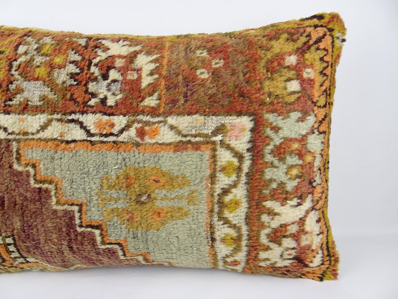 Oushak Rug Pillow,24x16 inch 60x40 Cm Turkish Carpet Pillow,Turkish Handmade Pillow,Lumbar Pillow Cover,Bohemian Decorative Carpet Pillow.