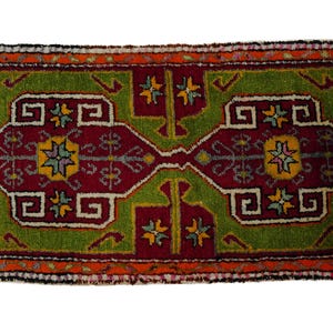 Primitive Antique Turkish Wool Rug: Small Anatolian Carpet Rug, 2x4 Feet. image 4