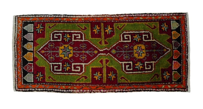 Primitive Antique Turkish Wool Rug: Small Anatolian Carpet Rug, 2x4 Feet. image 4