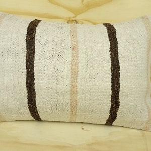 White And White Hemp Pillow,24'x16' inch Lumbar Pillow Cover,Turkish Hemp Kilim Pillow,Handmade Hemp Pillow Cover.
