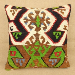 Handmade Kilim Pillow Cover: Ethnic Bohemian Cushion (20x20 inch)
