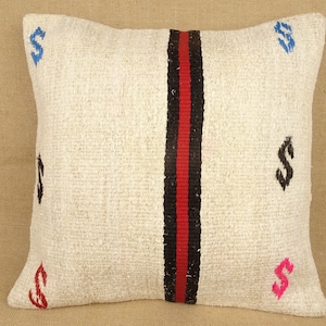 Organic Hemp Kilim Pillow Cover: Turkish Handmade Rug Pillow, 20x20