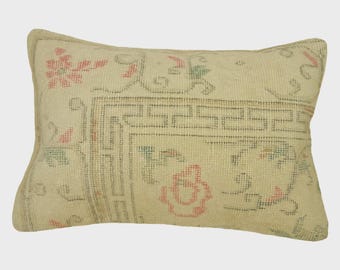 Funda de cojín de alfombra turca vintage / Amarillo dorado 24 x 16 pulgadas / Banco de esquina de tonos tierra