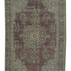 Mid-Century Oushak Rug: Large Turkish Vintage Wool Carpet (6.8&quot;x10.7&quot;)