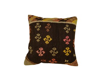 Vintage Wool Pillow Cover / Black 20x20 Inch / Nomadic Family Room