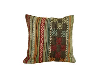 Vintage Wool Pillow Cover / Mustard and Brown 20x20 Inch / Collected Cabin Interior