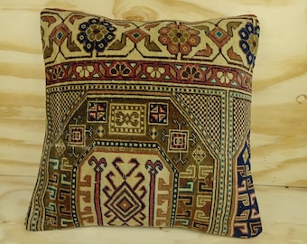 Almohada de alfombra turca, almohada de alfombra de pila corta vintage de 20x20 pulgadas 50x50 cm, almohada de alfombra de alfombra Oushak, almohada de alfombra boho.