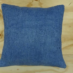 Indigo Blue Hemp Kilim Pillow Cover: Handmade Turkish Decor (20x20)