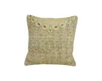 Vintage Turkish Rug Pillow Cover / Light Khaki and Mustard 20x20 Inch / Desert Sunroom Decor