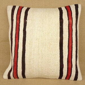 Housse de coussin kilim chanvre rayé, oreiller moderne du milieu du siècle 20 x 20 pouces