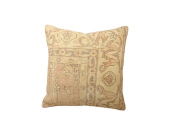 Vintage Turkish Rug Pillow Cover / Burnt Orange 24x24 Inch / Heritage Bed Styling
