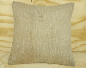 Handmade Kilim Pillow Cover: Turkish Wool Cushion, Minimalist Decor Pillow (20x20 inch)