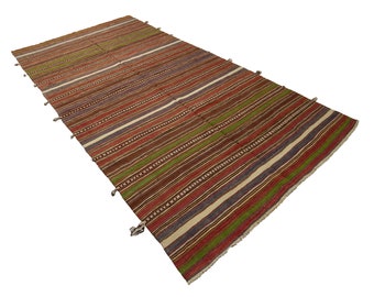 Vintage Striped Kilim Rug: 8,10x5,2 ft, Handmade Turkish Wool