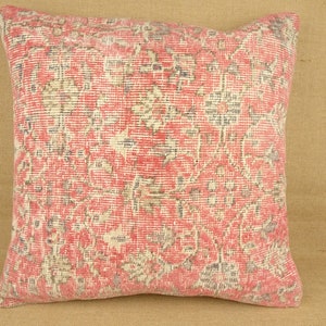 Red Oushak Rug Pillow Cover: Vintage Turkish Wool, 24x24