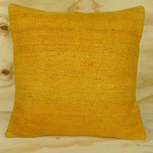 Orange Hemp Pillow Cover: Turkish Kilim, Minimalist Decor Pillow 20x20
