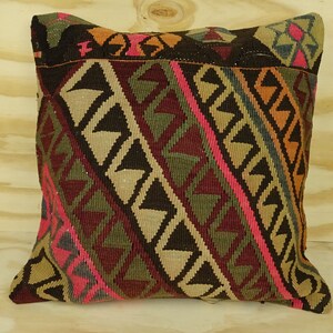 Handmade Kilim Pillow Cover: Turkish Wool Cushion, 20x20 inch