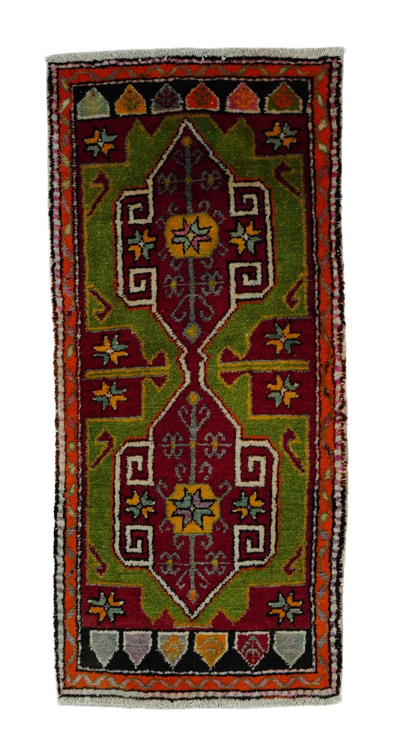 Primitive Antique Turkish Wool Rug: Small Anatolian Carpet Rug, 2x4 Feet. image 3