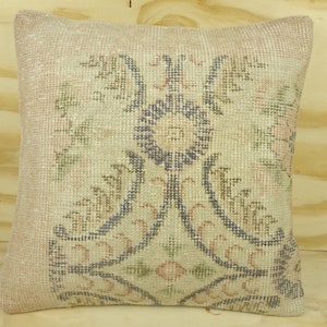 Handmade Oushak Wool Carpet Pillow Cover: Turkish Pastel Design (20x20 inch)