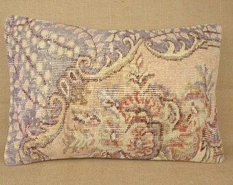 Almohada lumbar turca, 24 "x16" pulgada 60x40 cm Almohada de alfombra hecha a mano, Cubierta de almohada de alfombra de pila corta, Almohada Boho, Cubierta de almohada de alfombra Oushak.