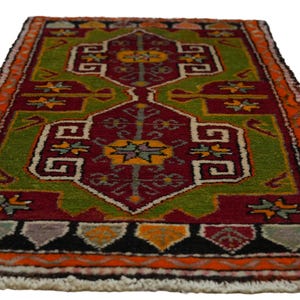 Primitive Antique Turkish Wool Rug: Small Anatolian Carpet Rug, 2x4 Feet. image 5