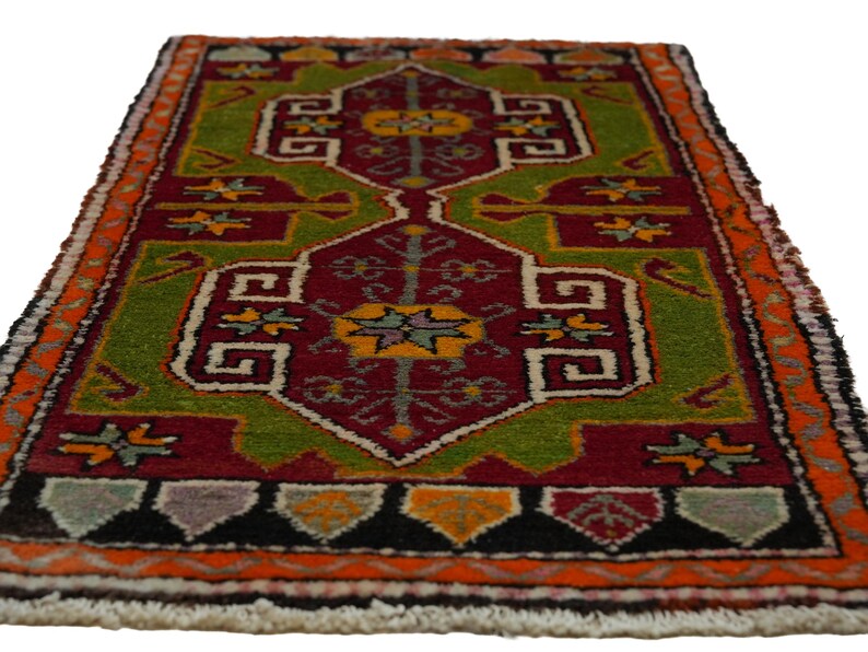 Primitive Antique Turkish Wool Rug: Small Anatolian Carpet Rug, 2x4 Feet. image 5